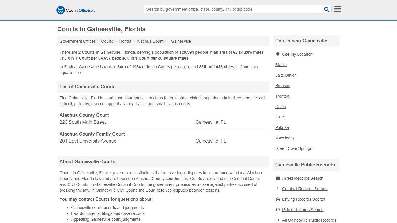 Courts - Gainesville, FL (Court Records & Calendars) - County Office